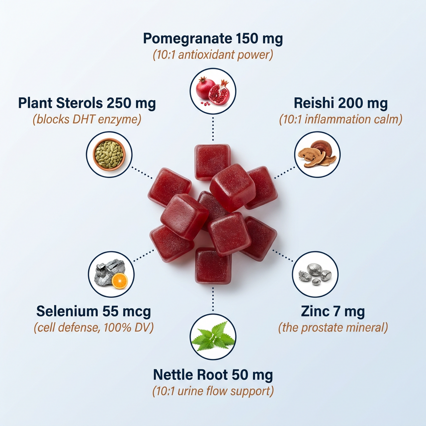 What's Inside — 6 ingredient hub-and-spoke diagram